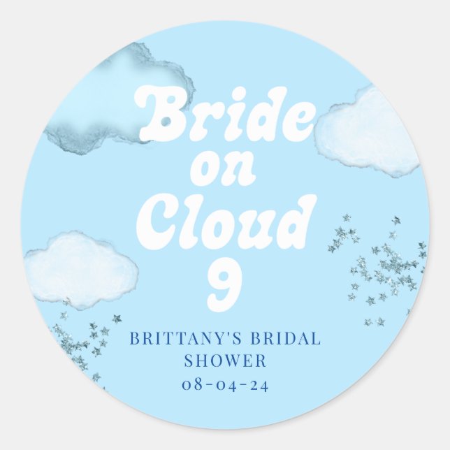 Bride on Cloud 9 Bridal Shower Bachelorette Classic Round Sticker (Front)