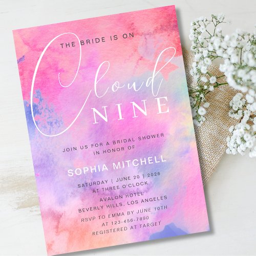 Bride on Cloud 9 Bright Colorful Bridal Shower Invitation