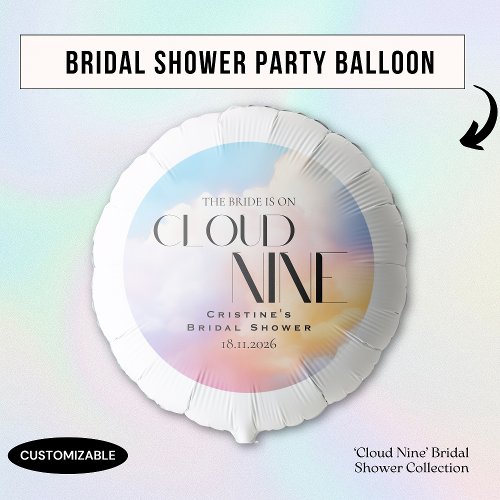 Bride on cloud 9 Colorful Pastel Bridal Shower  Balloon