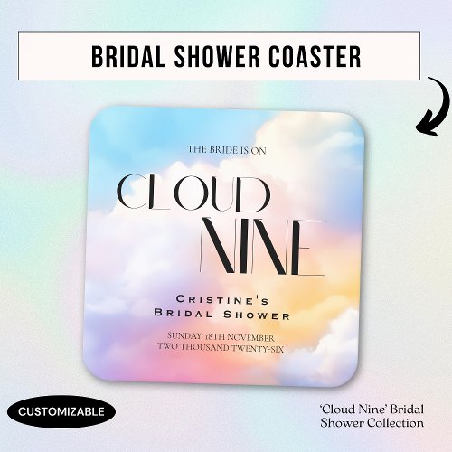 Bride on cloud 9 Colorful Pastel Bridal Shower  Square Paper Coaster