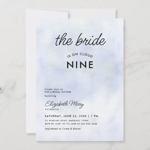 Bride on Cloud 9 Pastel Blue Girly Bridal Shower Invitation