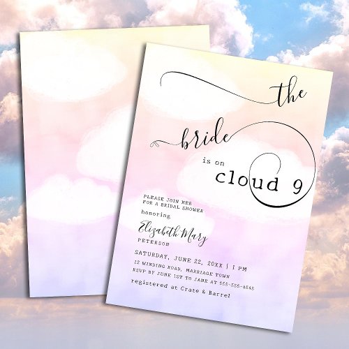 Bride on Cloud 9 Pink Blue Swirls Bridal Shower Invitation