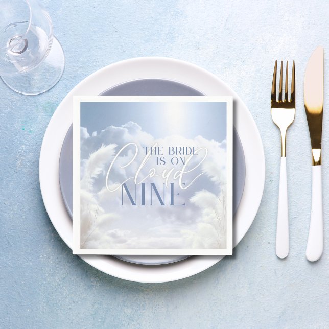 Bride On Cloud Nine 9 White Pampas Bridal Shower Napkins (Bride On Cloud Nine 9 White Pampas Bridal Shower Napkins | She's on Cloud 9)