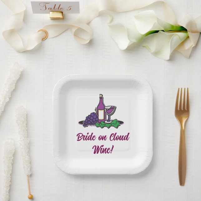 Bride on Cloud Wine! Paper Plates (Wedding)