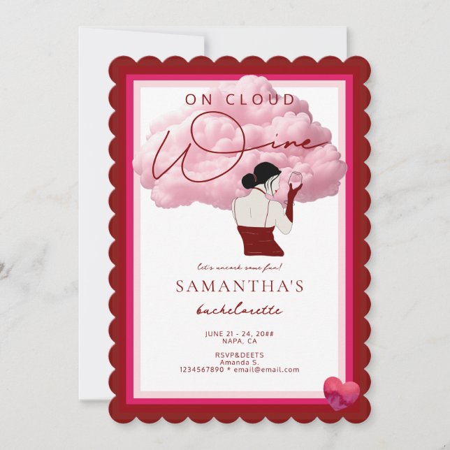 Bride On Cloud Wine Winery Napa Bachelorette Party Invitation (Front)