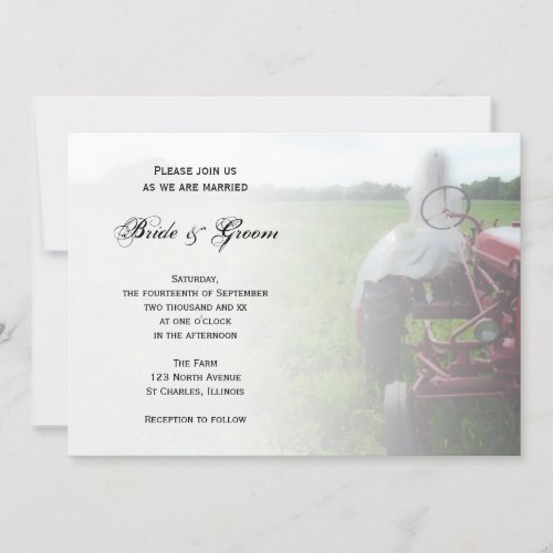 Bride on Farm Tractor Country Wedding Invitation