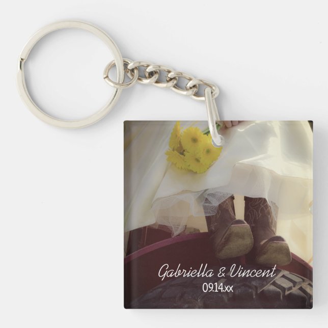 Bride on Red Tractor Country Farm Wedding Keychain (Front)