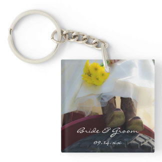 Bride on Red Tractor Country Farm Wedding Keychain