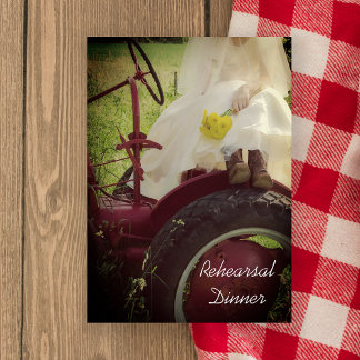 Bride on Tractor Country Farm Rehearsal Dinner Invitation