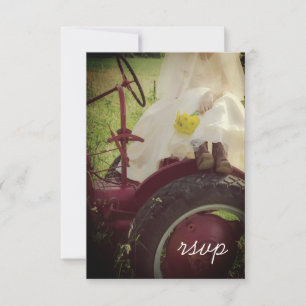 Bride on Tractor Country Farm Wedding RSVP Card