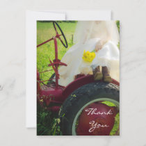Bride on Tractor Country Farm Wedding Thank You