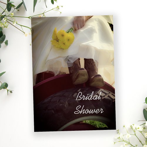 Bride on Tractor Farm Bridal Shower Invitation