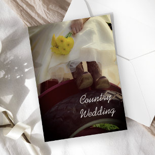 Bride on Tractor Farm Wedding Invitation