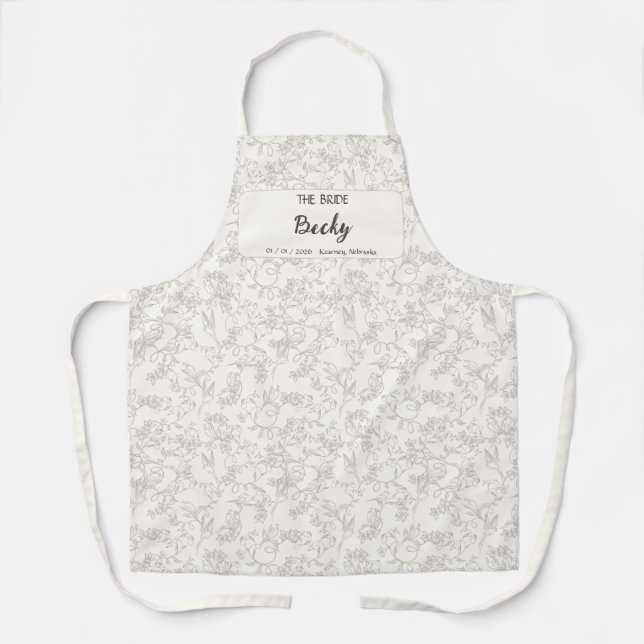 Bride on white floral pattern Wedding Party Apron (Front)