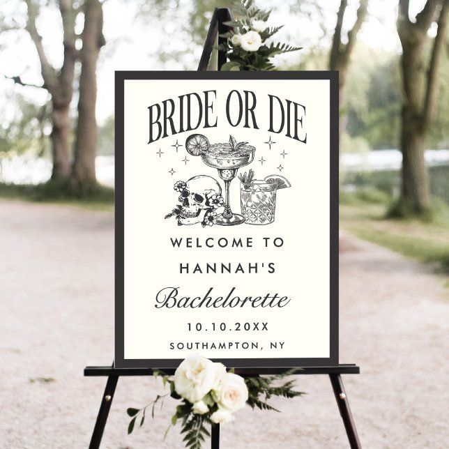 Bride Or Die Bachelorette Cocktail Welcome Sign (Creator Uploaded)