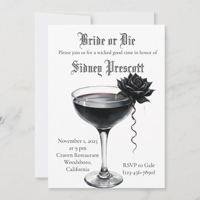 “Bride or Die” Bachelorette Party Invitation | Got (Front)