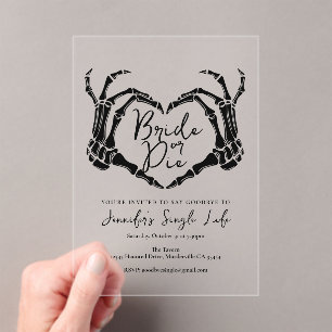 Bride or Die Bachelorette Party Skeleton Heart  Acrylic Invitations
