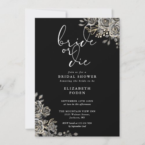 Bride Or Die Black And White Gothic Bridal Shower Invitation