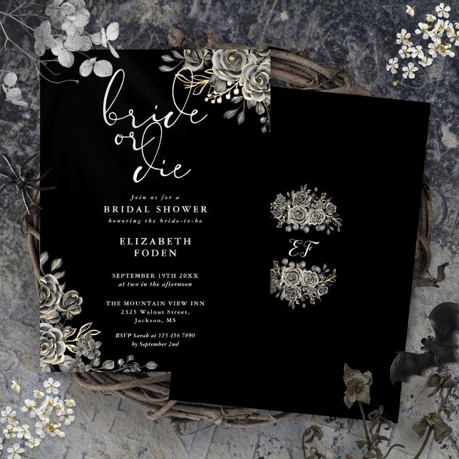 Bride Or Die Black And White Gothic Bridal Shower Invitation (Bride Or Die Black And White Gothic Bridal Shower Invitation)