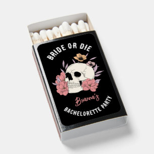 Bride or die black retro skull bachelorette favors matchboxes
