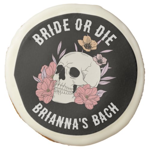 Bride or die black retro skull bachelorette party sugar cookie