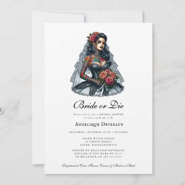 Bride or Die Elegant Goth Bridal Shower Invitation (Front)
