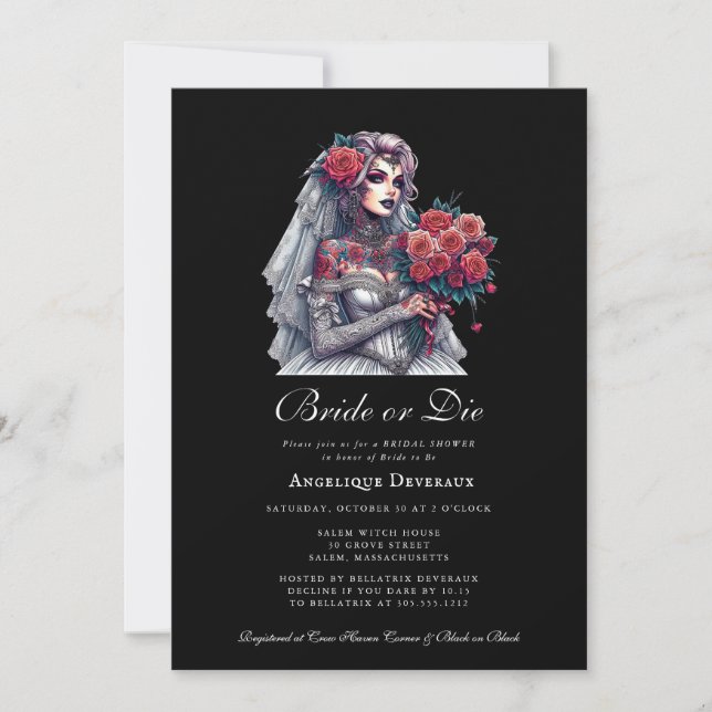 Bride or Die Elegant Goth Bridal Shower Invitation (Front)