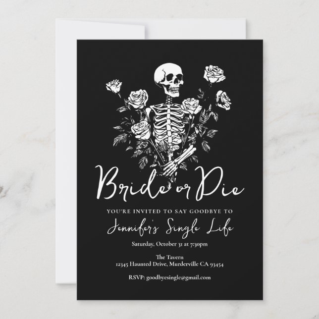 Bride or Die Floral Skeleton Bachelorette Party Invitation (Front)