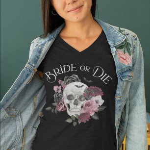 Bride or Die Floral Skull Chic Gothic Bachelorette Tri-Blend Shirt