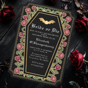 Bride or Die Gothic Coffin Bachelorette Party Invitation