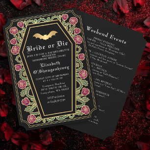 Bride or Die Gothic Coffin Bachelorette Weekend Invitation