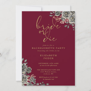 Bride Or Die Gothic Floral Bachelorette Party Invitation