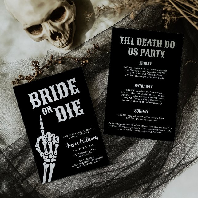 Bride or Die Gothic Skull Bachelorette Party Invitation (Creator Uploaded)