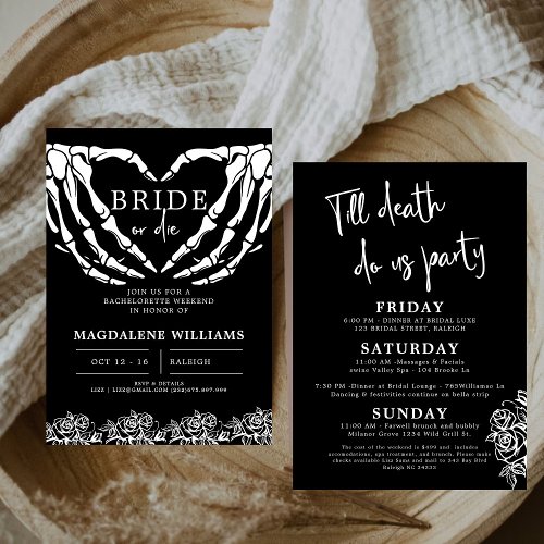 Bride or Die Gothic Skull Rose Bachelorette Party  Invitation
