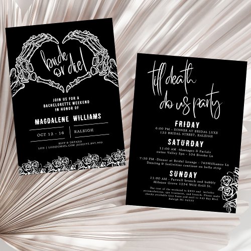 Bride or Die Gothic Skull Rose Bachelorette Party  Invitation