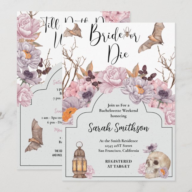 Bride Or Die Halloween Bachelorette Party Invitation (Front/Back)