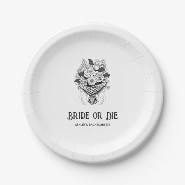 Bride or Die Halloween Bachelorette Party Paper Plates (Front)