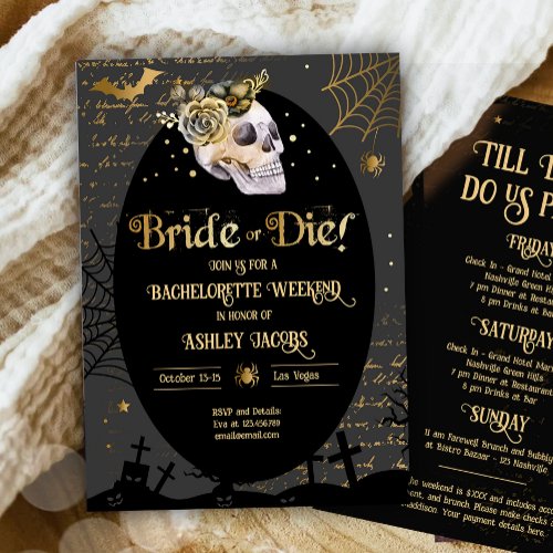Bride or Die Halloween Bachelorette Weekend  Invitation