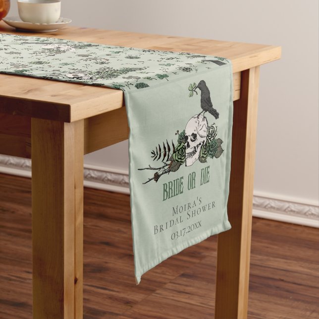 Bride or Die Irish Floral Skull Goth Bridal Shower Long Table Runner (In Situ)