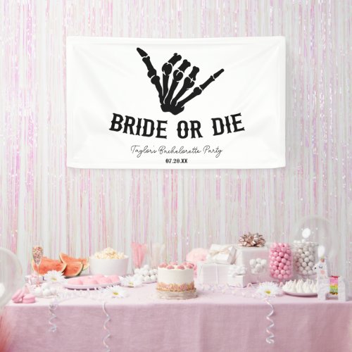 Bride or Die Rockstar Skeleton Bachelorette Party Banner