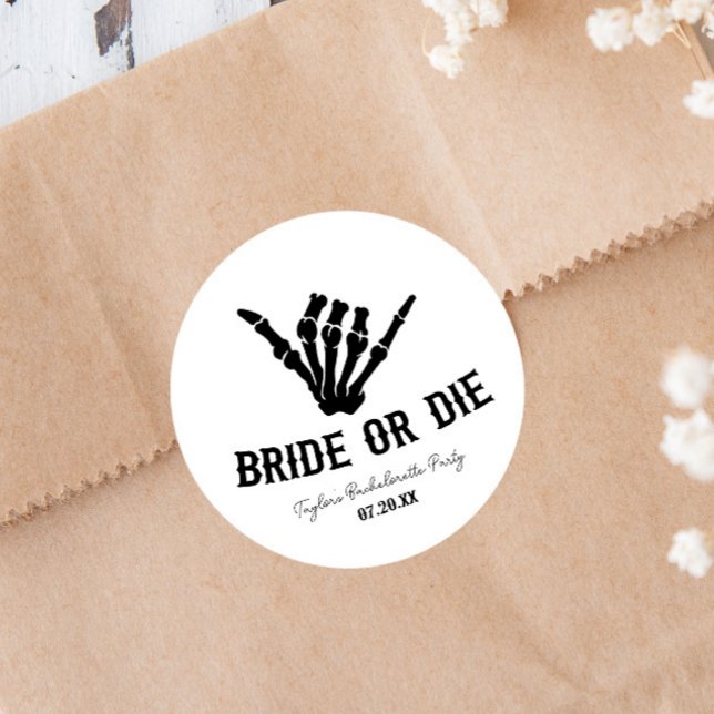 Bride or Die Rockstar Skeleton Bachelorette Party Classic Round Sticker (Creator Uploaded)