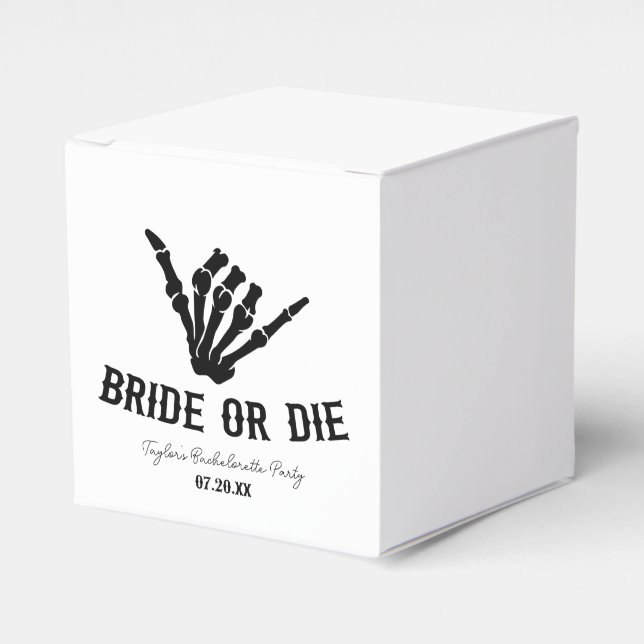 Bride or Die Rockstar Skeleton Bachelorette Party Favor Boxes (Front Side)