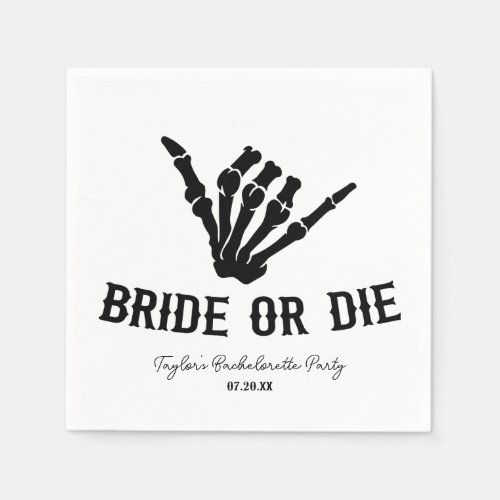 Bride or Die Rockstar Skeleton Bachelorette Party Napkins
