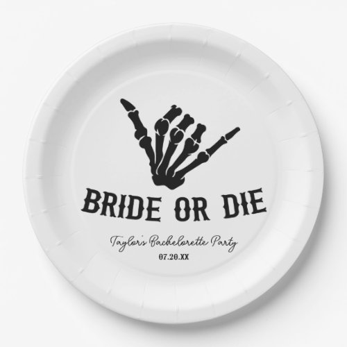 Bride or Die Rockstar Skeleton Bachelorette Party Paper Plates