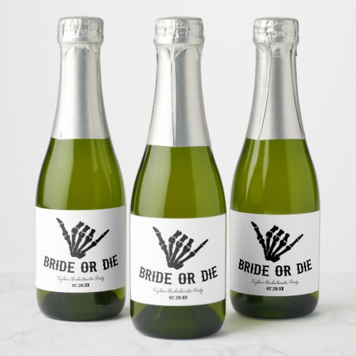 Bride or Die Rockstar Skeleton Bachelorette Party Sparkling Wine Label