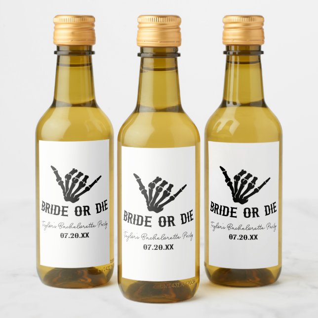 Bride or Die Rockstar Skeleton Bachelorette Party Wine Label (Bottles)