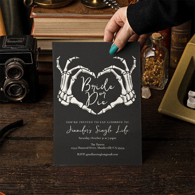 Bride or Die Skeleton Heart Bachelorette Party Invitation (Creator Uploaded)