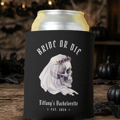 Bride or Die Skeleton Skull Halloween Bachelorette Can Cooler