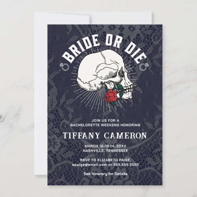 Bride or Die Skull Bachelorette Party Invitation (Front)