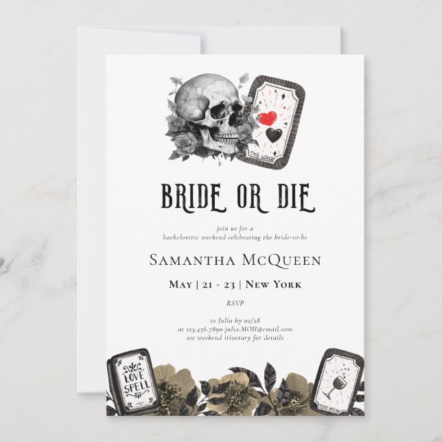 Bride or Die Til Death Gothic Tarot Bachelorette Invitation (Front)